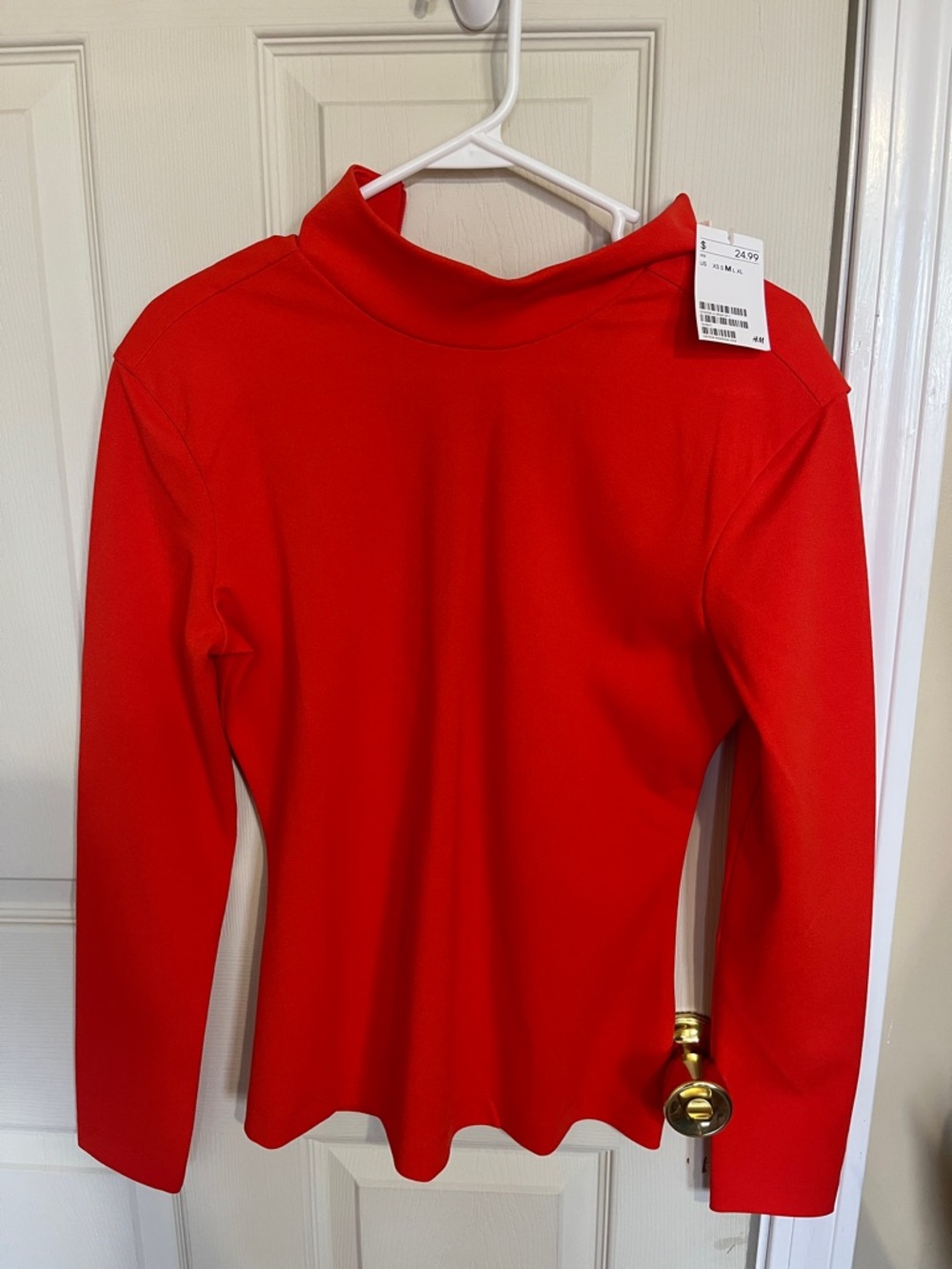 H&M Bright Red Mock Neck Long Sleeve Top
